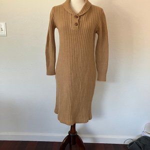 Vintage Dalton Wool Shawl Collar Sweater Dress, Camel Color